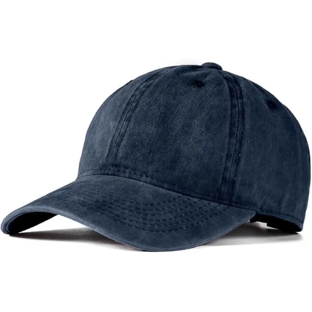 Unisex Navy Washed 100% Cotton Adjustable Size Strap Casual Classic Baseball Cap